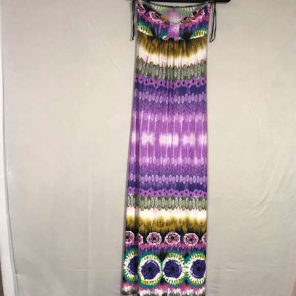 Chico’s Bandeau Maxi Summer Dress Size Small, Bohemian Tie Dye Print, Strapless - Picture 1 of 7
